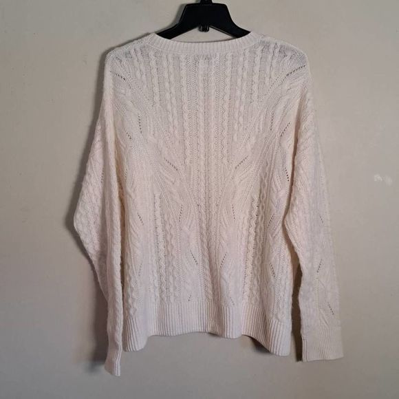 MAGASCHONI Women's Frost White 100% Cashmere Cable Knit Sweater Size L/G - Picture 7 of 8
